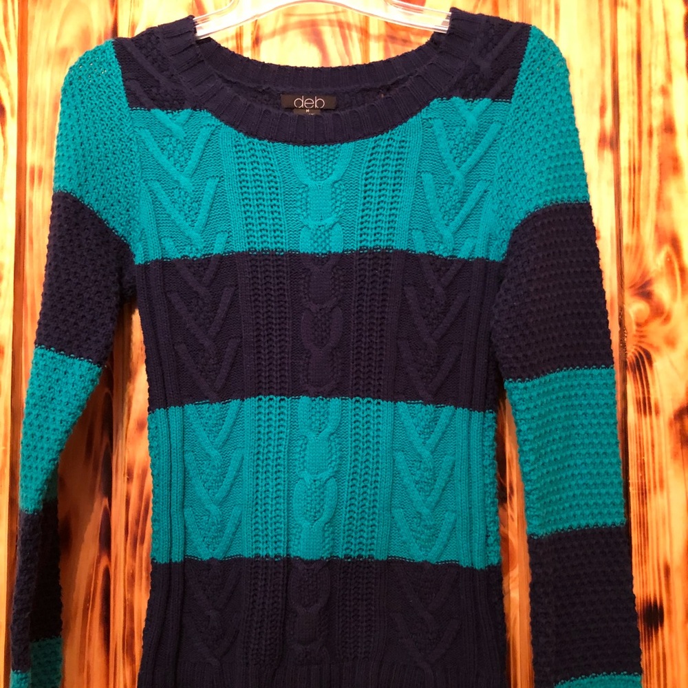 Women’s Turquoise Navy Deb Striped Sweater Size M